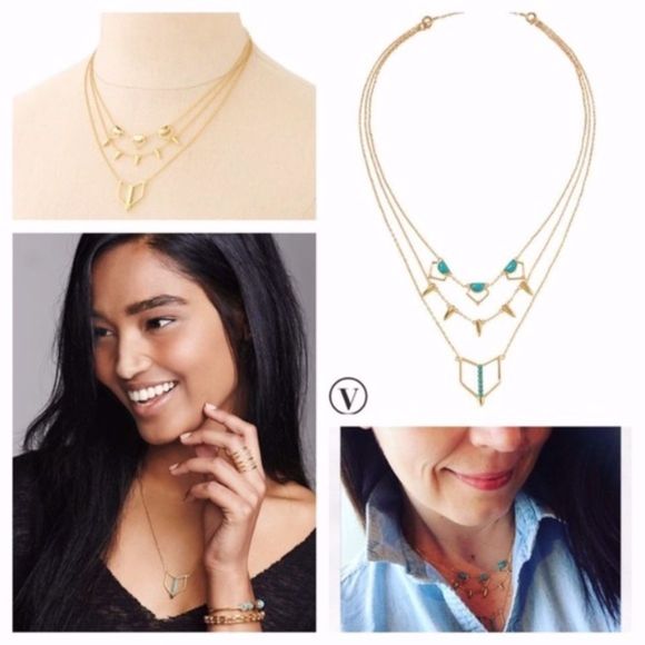 Stella & Dot Turquoise Gold Layering Necklace 16-20-18” Triple Strand - Picture 4 of 7